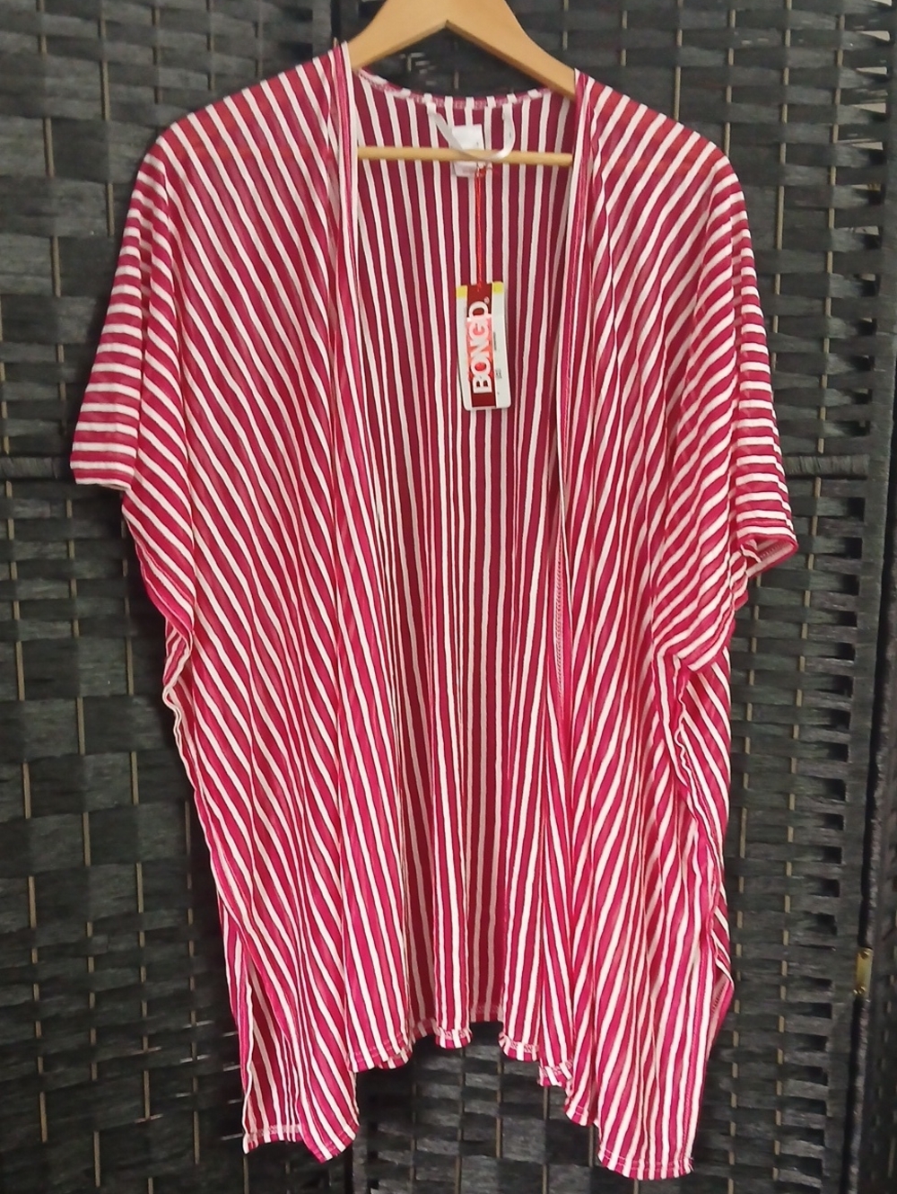 NWT BONGO Pink and White Striped Open-Front Cover Up Womens OSFM